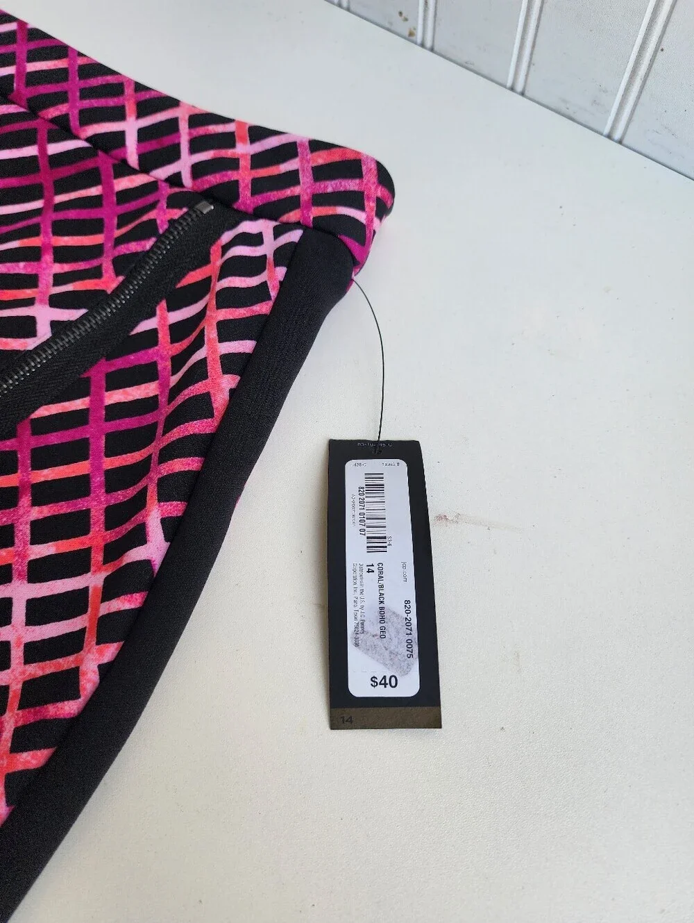 NWT Worthington Exposed-Zip Print Envelope Skirt Coral Pink Black Stretch Sz 14